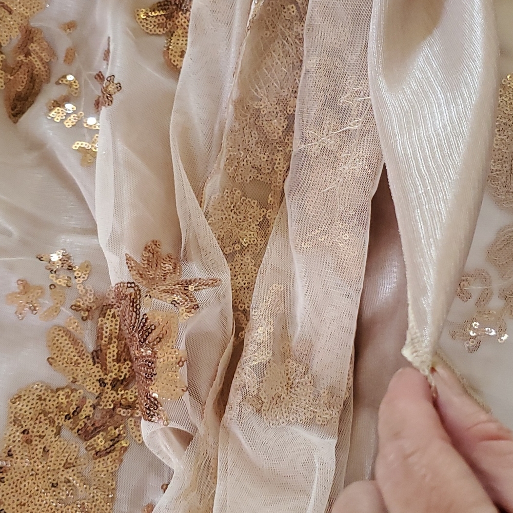 Cream & rose gold sequined, full length dress, size 2X, Shein - Picture 11 of 11